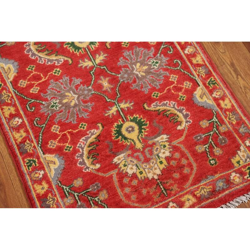 Kazak Oriental Foyer Rug Handmade Red Floral Wool Carpet - 2'0" x 3'0"