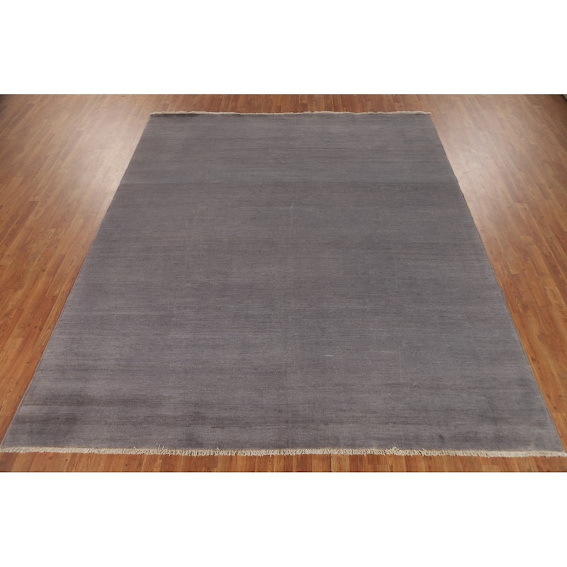 Gray Modern Gabbeh Oriental Area Rug Handmade Solid Wool Carpet - 8'5" x 9'11"