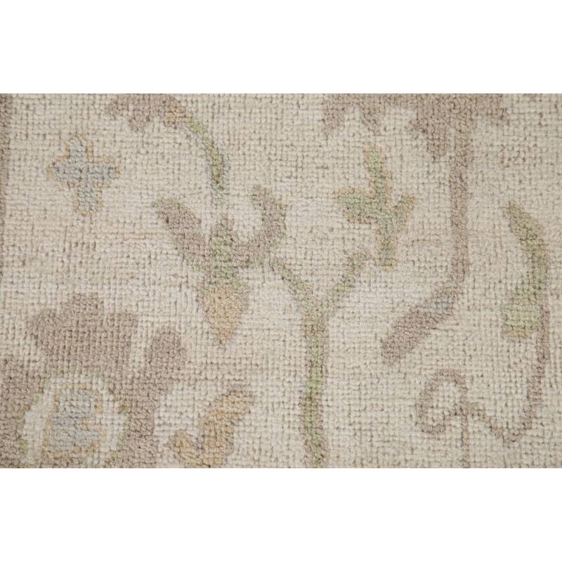 Hand Knotted Oriental 100% Wool Carpet Transitional All-Over Beige & Ivories Oushak Runner Rug - 11' 7'' X 2' 7''