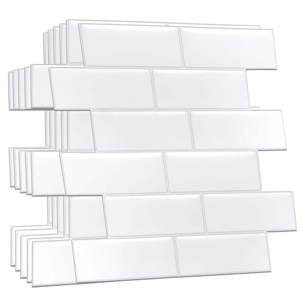 Walplus 20 pcs Pure White Mosaic 3D Tile Sticker 12" x 6"