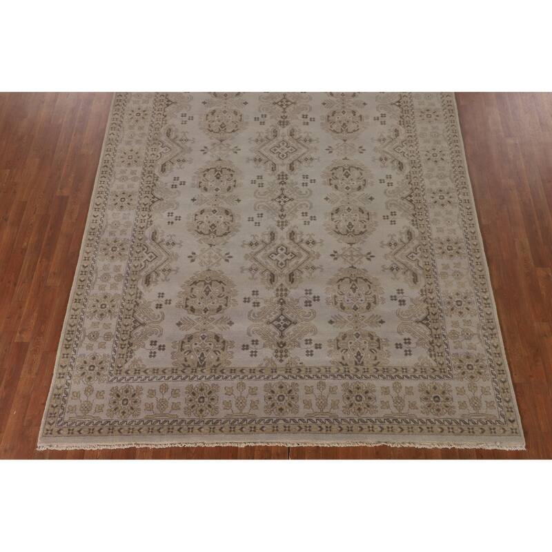 Geometric Oushak Indian Area Rug Handmade Wool Carpet - 7'11"x 9'9"