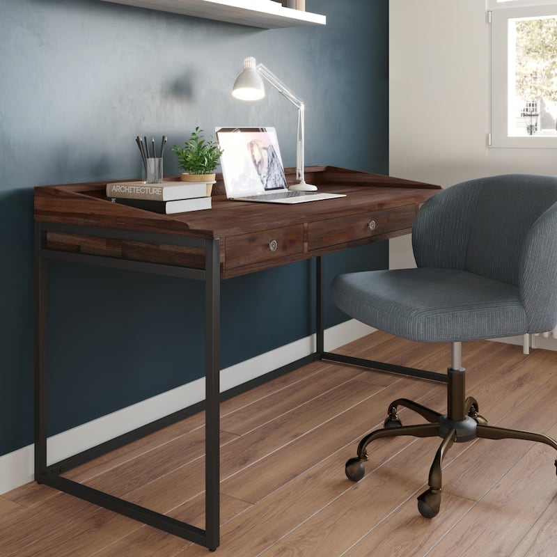 WYNDENHALL Brinkley Modern Industrial Writing Office Desk - Distressed Charcoal Brown