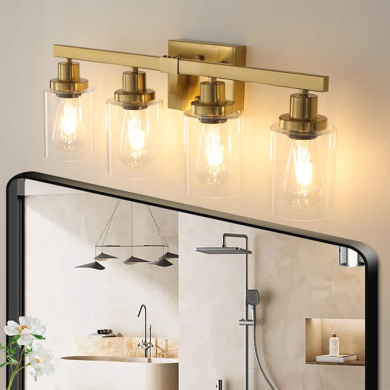 24" 4-Light Vanity Light with Clear Glass Shades, Modern Iron Metal Bathroom Wall Fixture for Mirror (No Bulbs)