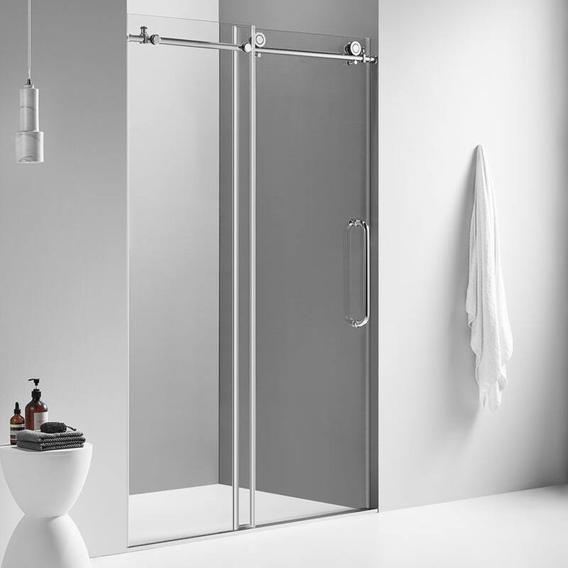 Serene Valley 72 x 76 Inch Big Roller Frameless Sliding Shower Door, Chrome - 72 x 76 inches