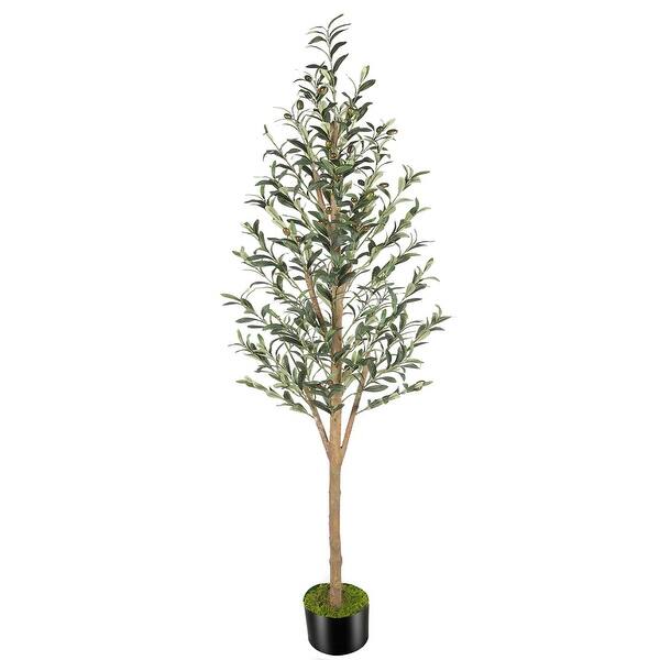 6ft Artificial Olive Tree (72in) Tall Fake Potted Olive Silk Tree with ...