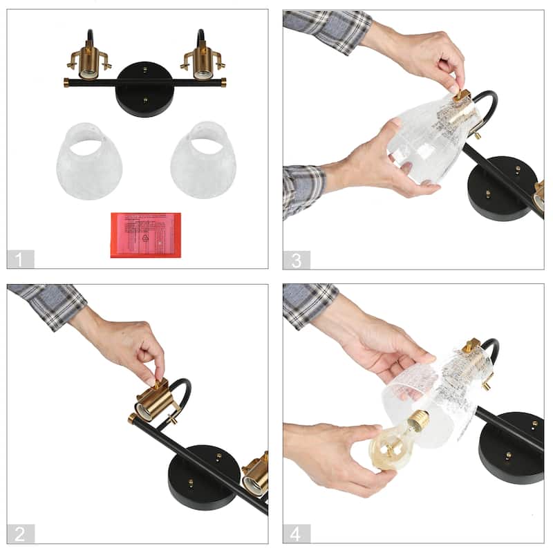 Chiry Modern 2-Light Dimmable Bathroom Vanity Light Glass Wall Sconce - 13.5" W x 8.3" H
