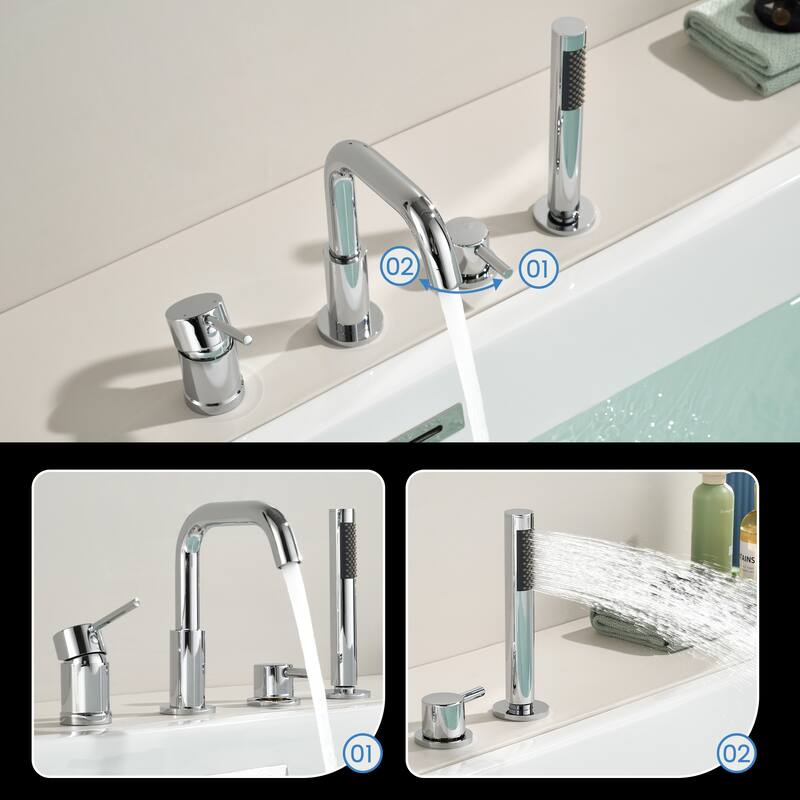 Solid Brass 2-Handle Deck Mounted Roman Tub Faucet with Handheld Shower