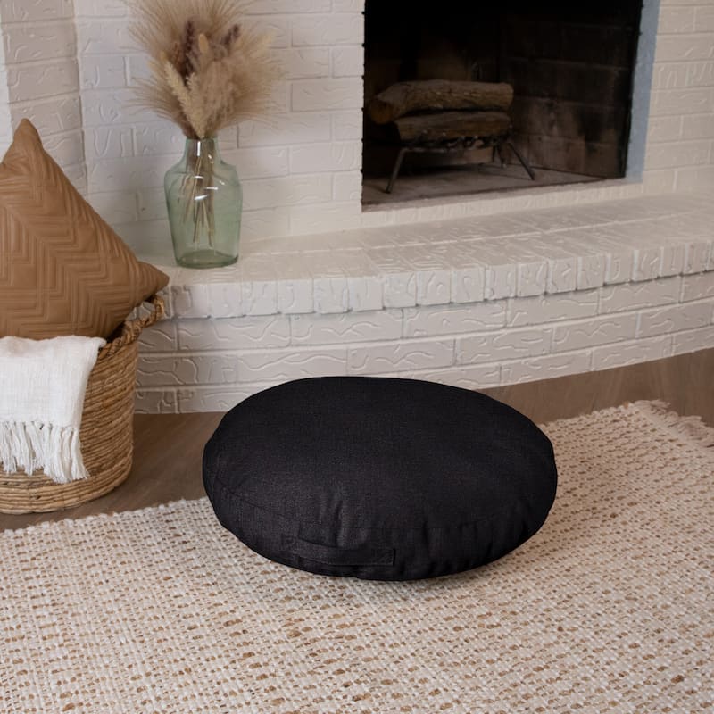Sorra Home Twill Circle Floor Pillow with Handle - 24 in x 24 in x 5 - Black