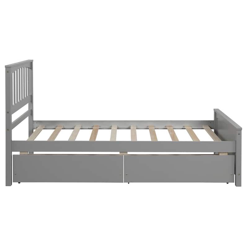 Elegant Twin Size Platform Bed with Drawers, Solid Pine Wood Storage Bed with Fence-shaped Headboard and Footboard