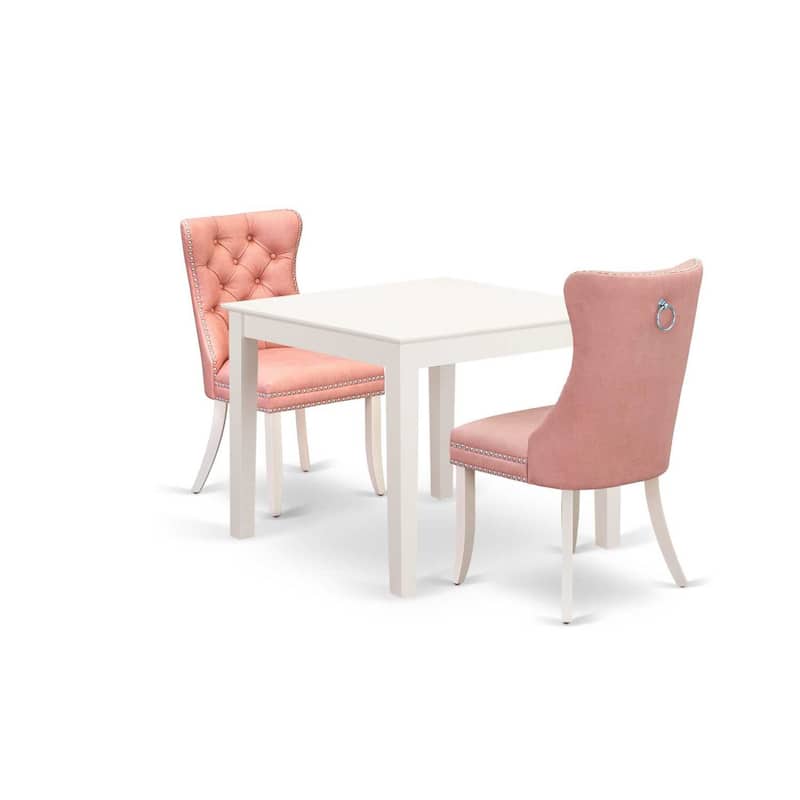 HomeStock 3-Pc Linen White Finish Square Solid Wood Top Dining Table Set