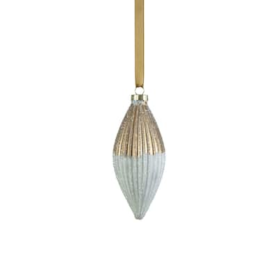 Matt Teardrop Two-Toned Ribbed Glass Ornaments, Set of 12