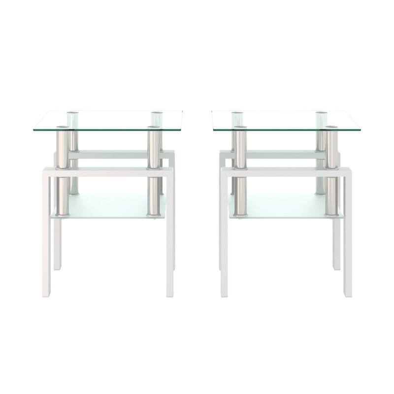 Set of 2, Modern Tempered Glass Tea Table Coffee Table End Table, Square Table for Living Room