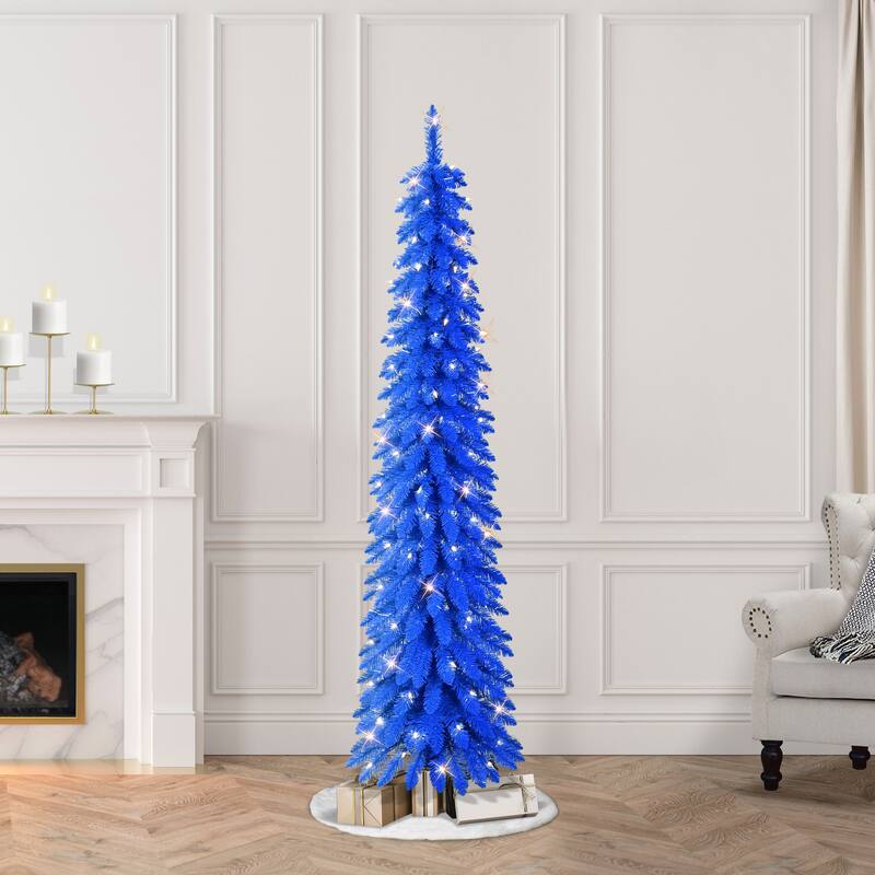 Puleo International 6' Pre-Lit Artificial Blue Alpine Pencil Tree