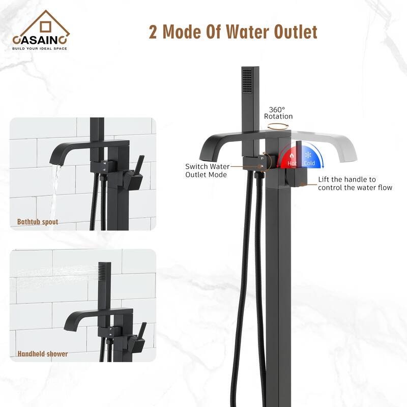 CASAINC Free Standing Floor Mount Bathtub Shower Faucet High Flow Bathroom Tub Filler with Hand Shower