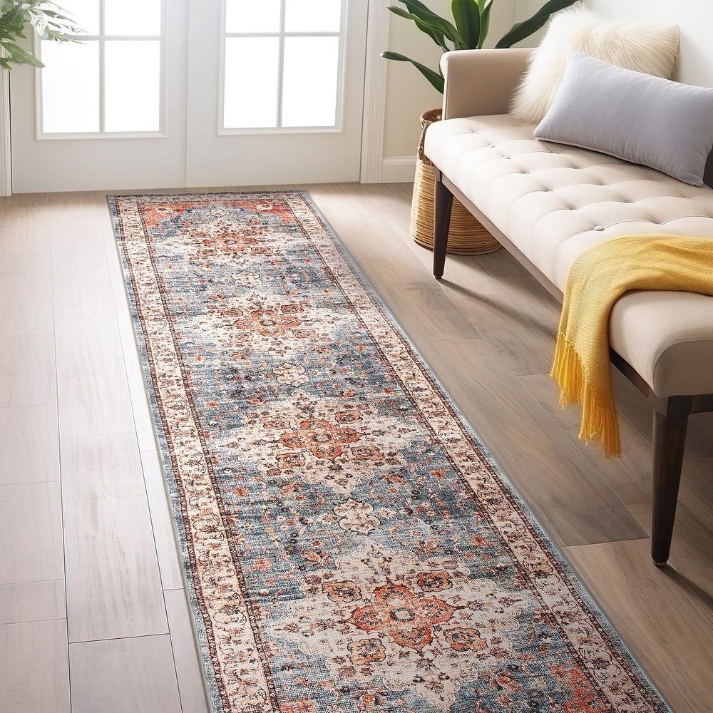 World Rug Gallery Traditional Distressed Washable Non-Slip Area Rug