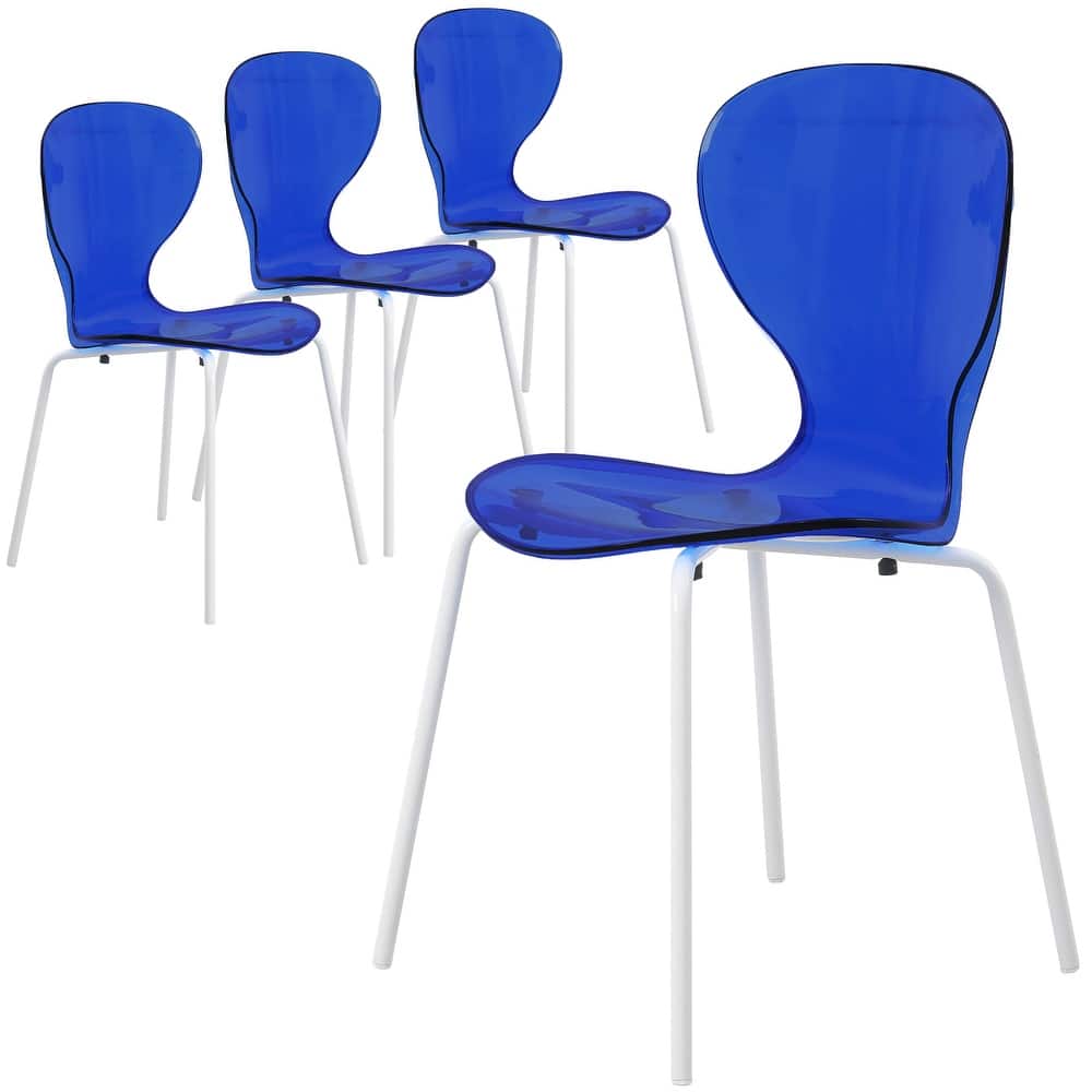 Stackable Plastic Dining Chair Set of 4 Transparent Modern Accent Side Chair for Indoor and Outdoor
