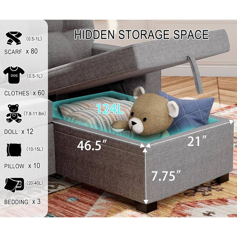 Reversible Sectional Sofa Couch,Sleeper Sofa Bed with Storage Chaise Pull Out Couch Bed for Living Room,Hidden Stroge