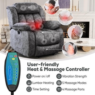 Dark Grey Plush Fabric Heat Massage Power Lift Recliners Chairs