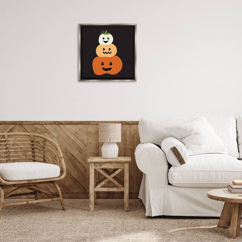 Stupell Happy Jack-o-Lanterns on Black Framed Floater Canvas Wall Art Design By Sazerelli Designs