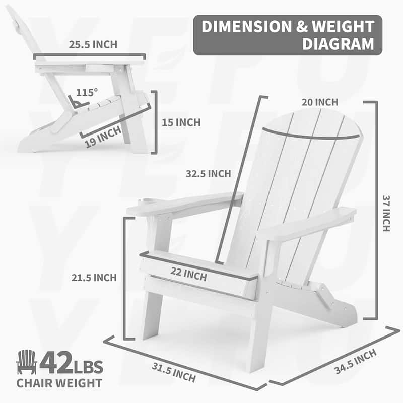 WINSOON All Weather HIPS Oversized Folding Adirondack Chair with Cup Holder