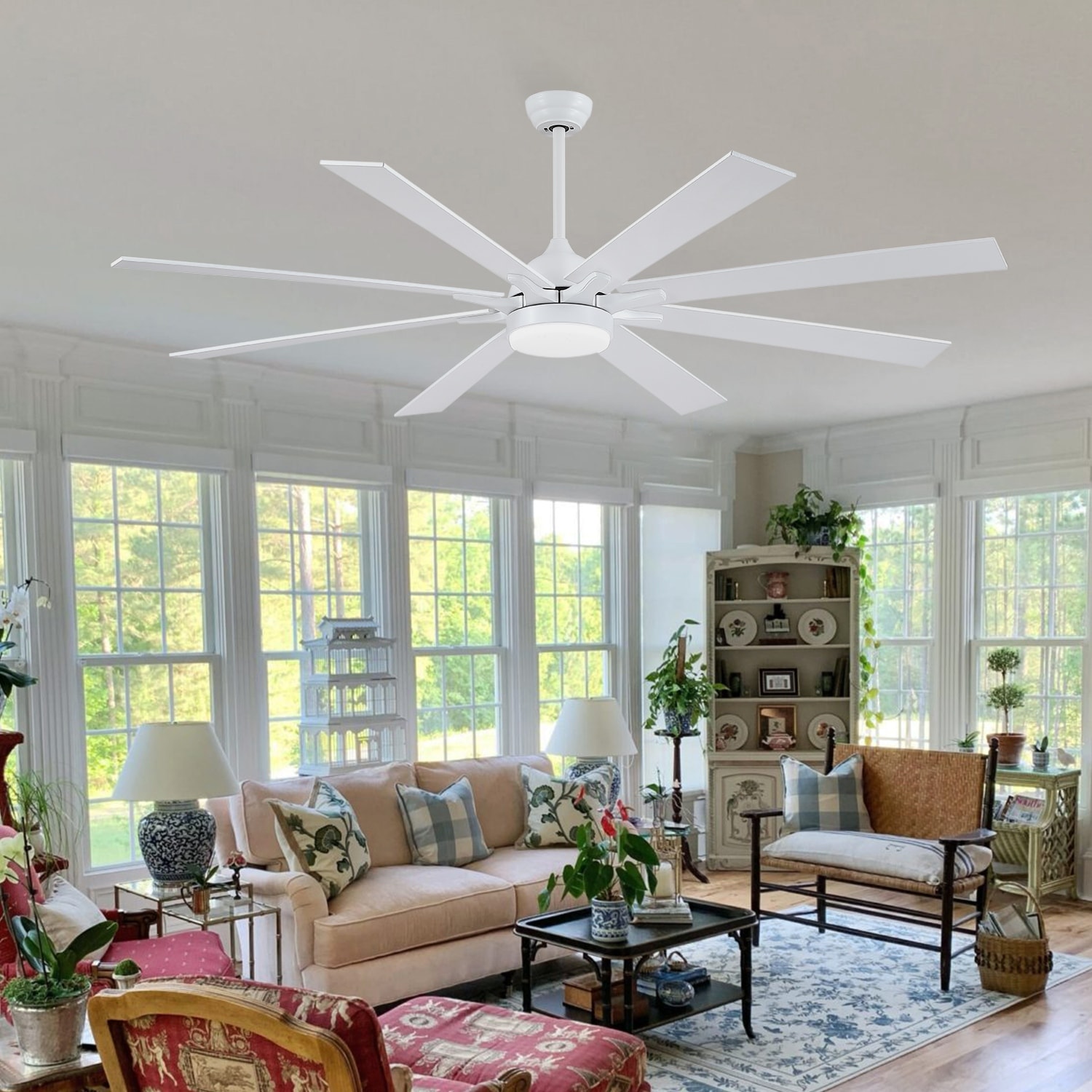72" Ceiling Fan Light, 6-Speed, LED, APP Control, Dimmable, Timer, for Large Room,Patio,Living Room,Garage,Warehouse
