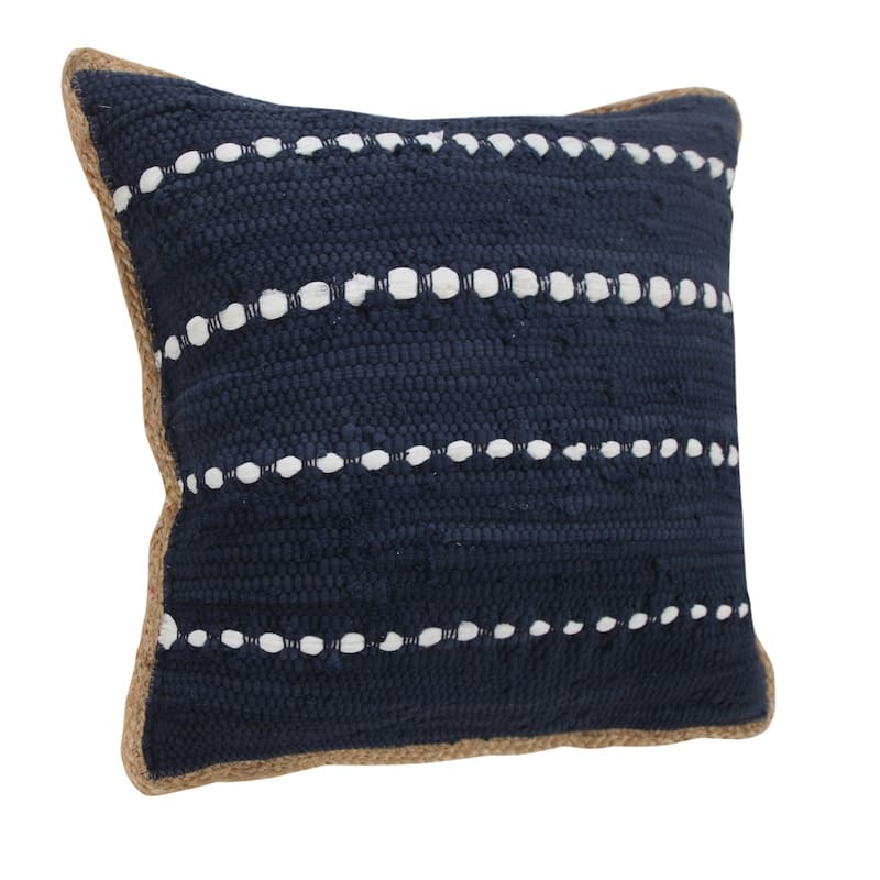 HomeRoots 20" X 20" Blue and Beige Striped Cotton Blend Zippered Pillow