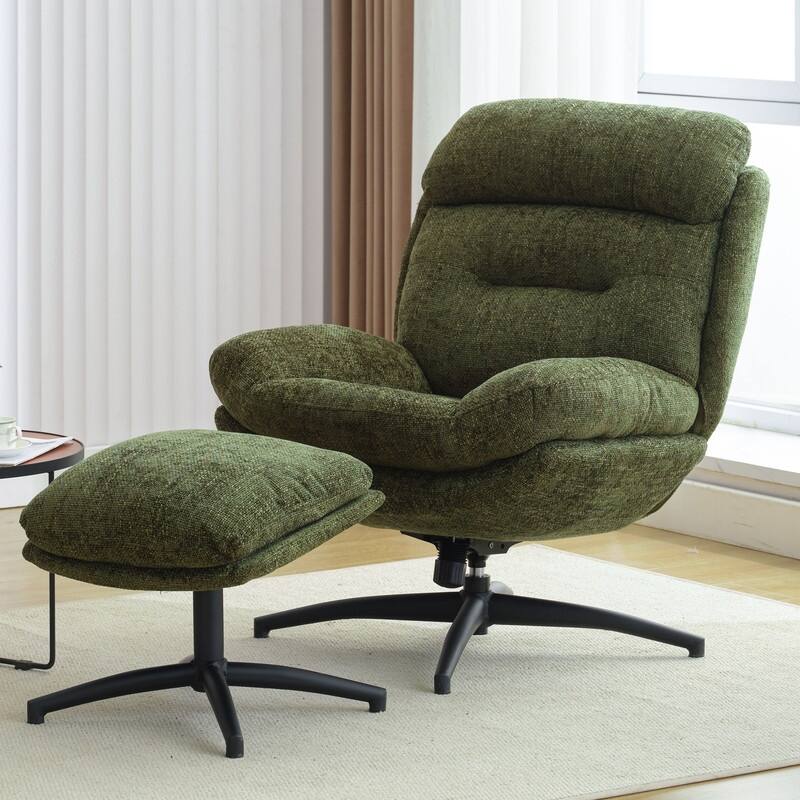 Swivel Accent Chair with Ottoman Rocker Chairs Ottoman Set Rocking Glider Lounge Reading Chair Footrest for Living Room Green