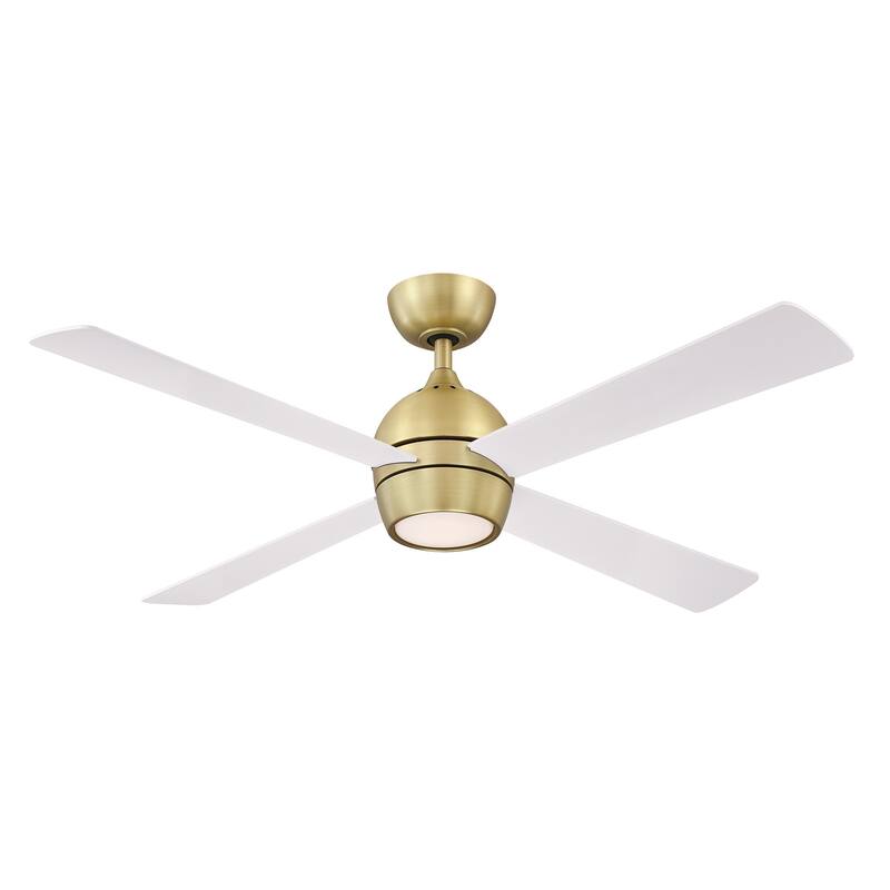Kwad - 52 inch - Brushed Satin Brass with Matte White Blades and LED Light Kit