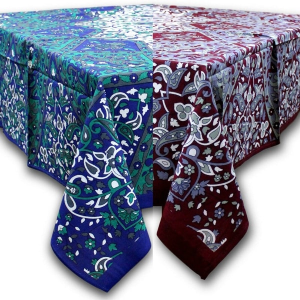 Cotton Elephant Star Floral Paisley Tablecloth Rectangular Blue Gray Burgundy