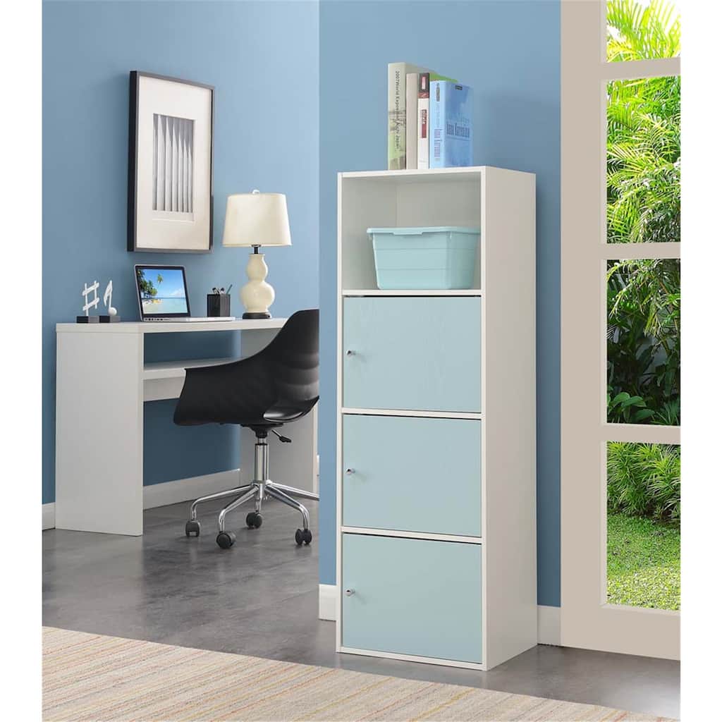 Farmhouse 3-Door Cabinet - Storage Organizer with Open Shelf & Chrome Knobs - 36" Wide