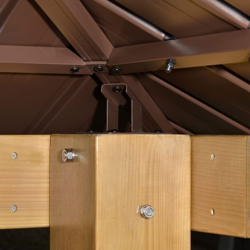 Outsunny 10' x 10' Hardtop Gazebo Canopy Patio Shelter Outdoor with Solid Wood Frame, Steel Double Tier Roof, Brown