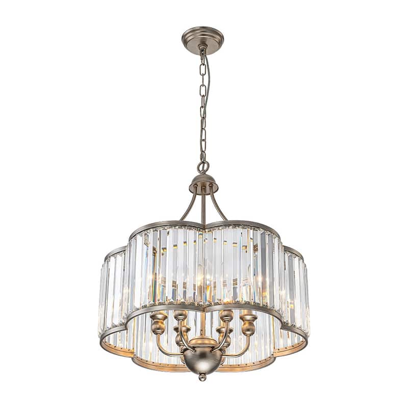 6-Light Glam Distressed Silver Crystal Accented Round Lantern Pendant - 21.7 Inches