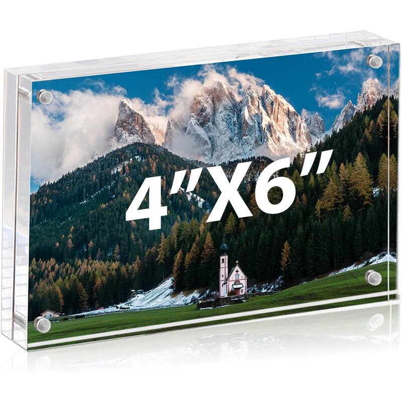 BP4U 4x6 Acrylic Picture Frames, Tabletop Magnetic Freestanding Photo Frames for Hoem/Office Desktop Display