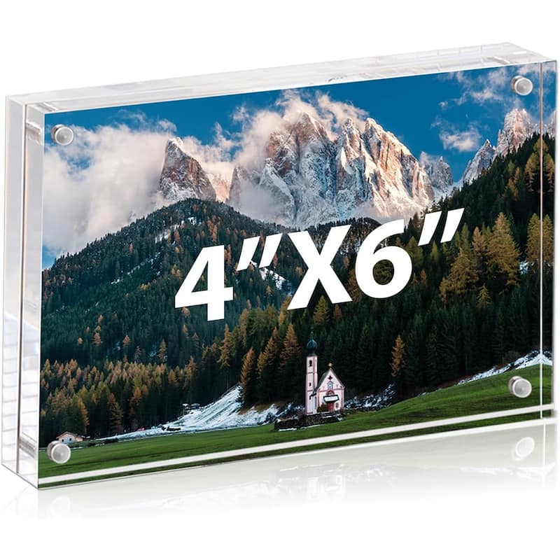 BP4U Acrylic Picture Frame, 1-Pack Tabletop Magnetic Freestanding Photo Frames for Hoem/Office Desktop Display - 4"x6"