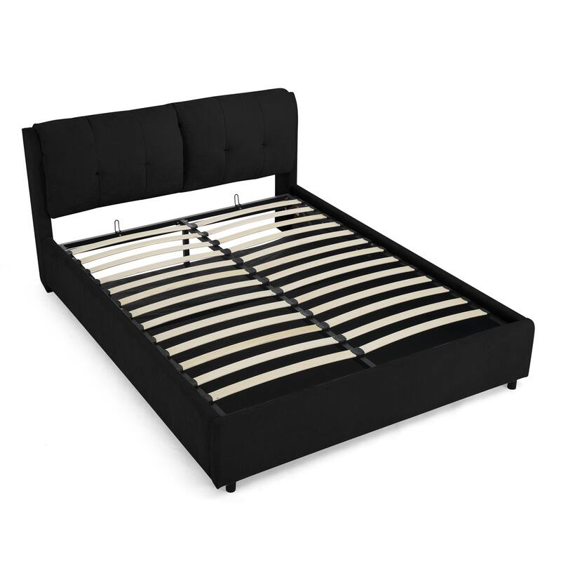 Roomfitters Queen/King Storage Upholstered Hydraulic Platform Bed with Integrated Headboard, Chenille Fabric