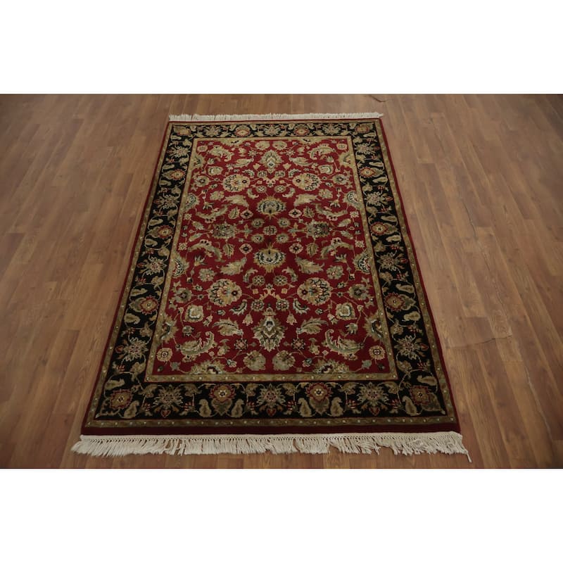 Hand Knotted Oriental 100% Wool Carpet Traditional Floral Red Agra Area Rug - 6' 5'' X 4' 2''