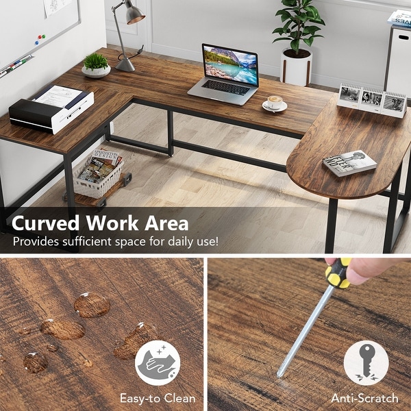 small corner computer desk with printer shelf