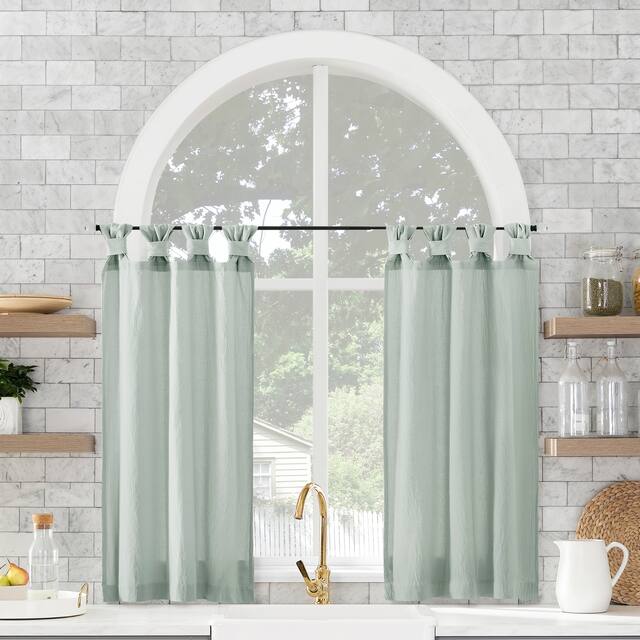 Archaeo Washed Cotton Twist Tab Cafe Curtain Pair - Seafoam Green - 52" x 45"