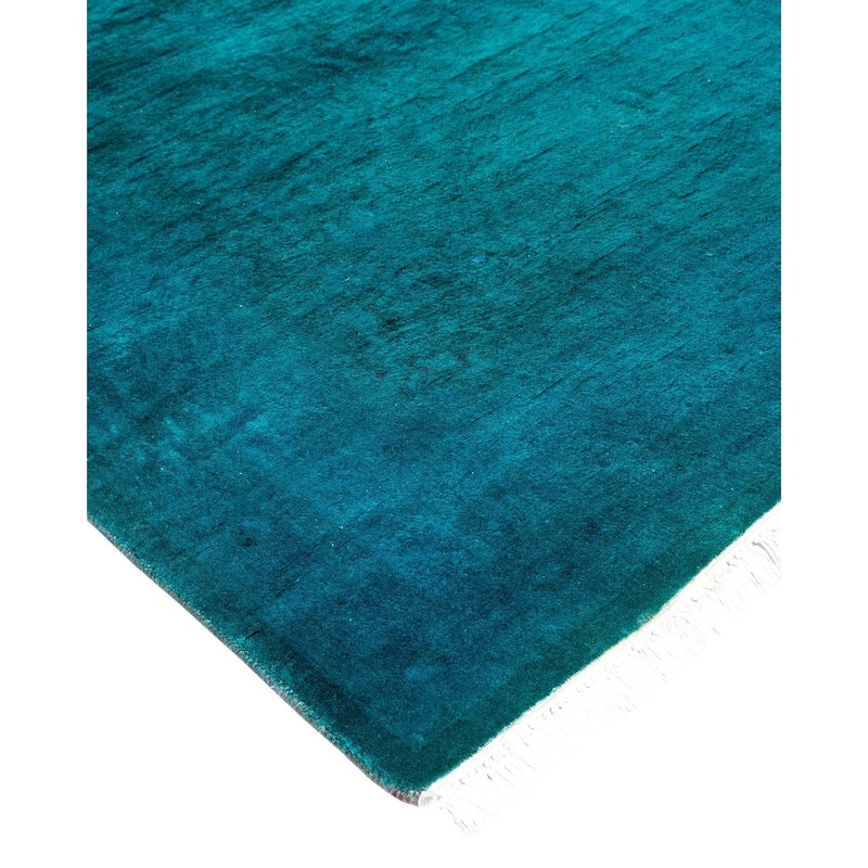 Overton Hand Knotted Wool Vintage Inspired Modern Contemporary Overdyed Blue Runner Rug - 2' 7" x 19' 5"