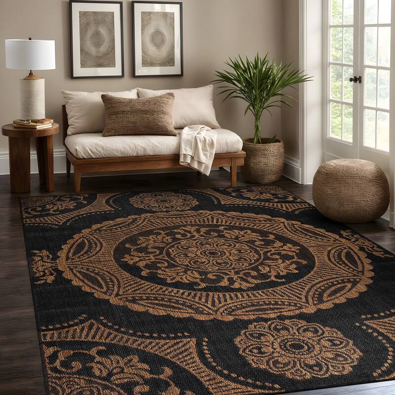 Beverly Rug Blue Medallion Indoor Outdoor Rug, Outside Carpet for Patio, Deck, Porch