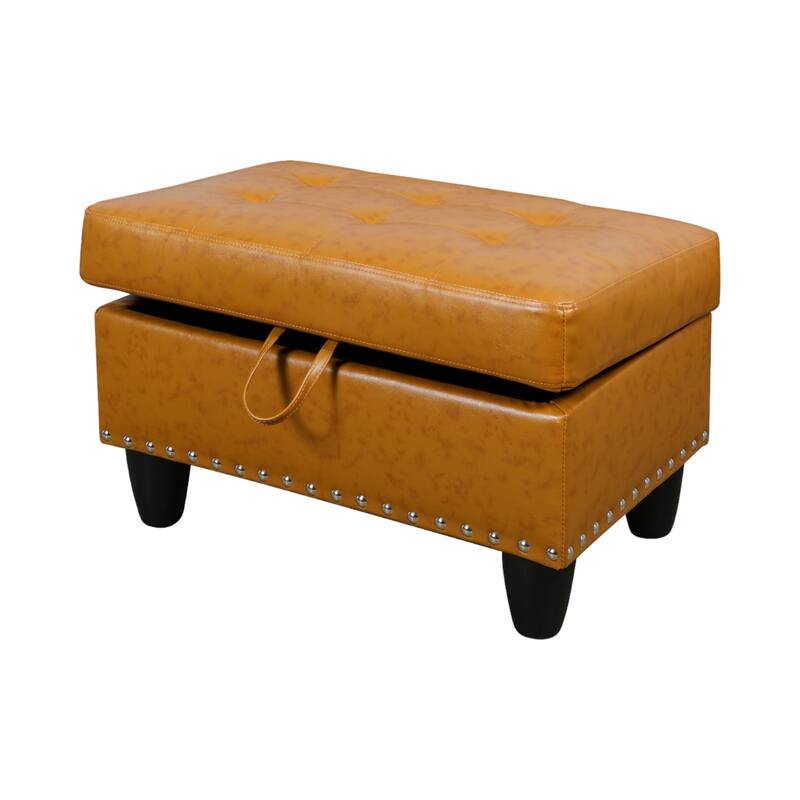 KISRAIS 28.5" Wide Vegan Leather Nailhead Trim Storage Ottoman - Ginger