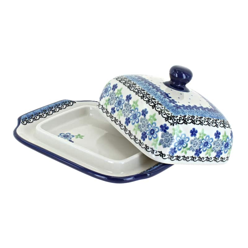 Blue Rose Polish Pottery 295 Ceramika Artystyczna Butter Dish