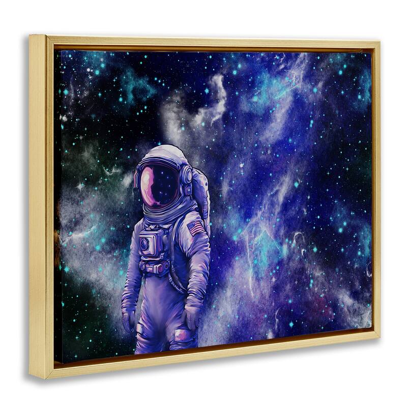 Stupell Astronaut with Blue Nebula Framed Floater Canvas Wall Art Design By Jesse Keith