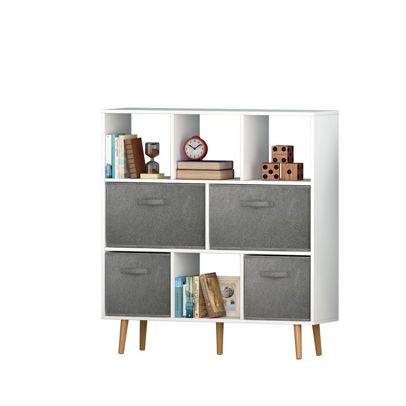 42.12" H x 39.37" W Cube Bookcase With Bins White/Brown