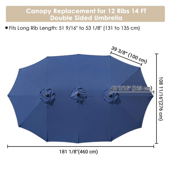 12 ft patio umbrella replacement canopy Top MasterCanopy Color: Green 81 7/8 x 81 7/8 (208 x 208 cm) TheLAShop 15'x9' 12-Rib Patio Rectangular