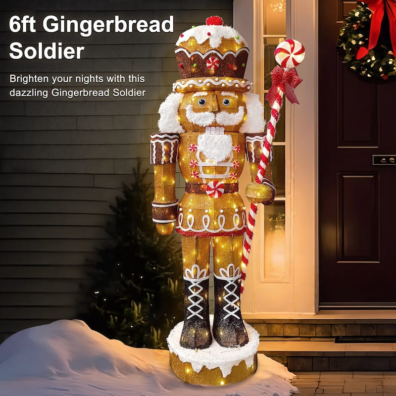 Puleo International 6' Gingerbread Outdoor Christmas Soldier with 216 Warm White LED Lights - Brown