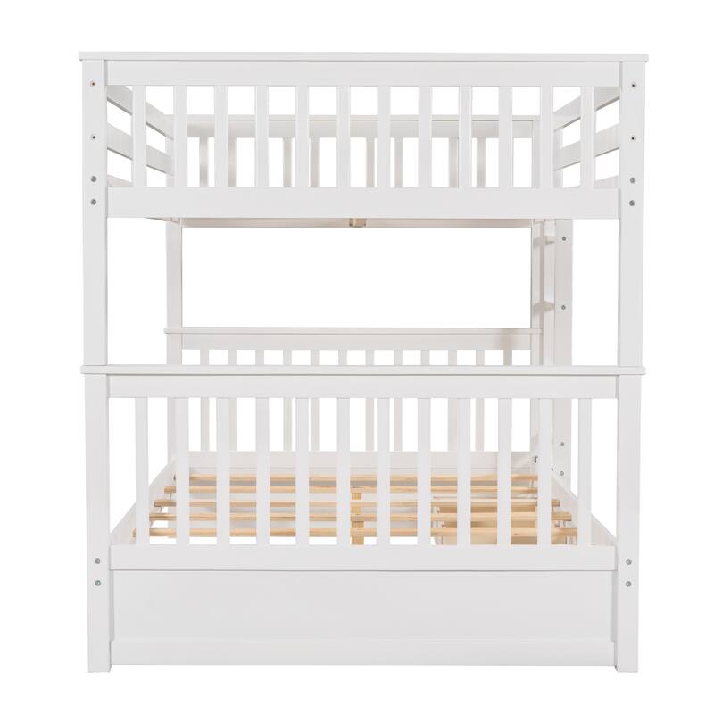 Full-Over-Full Bunk Bed with Ladders and Two Storage Drawers in White