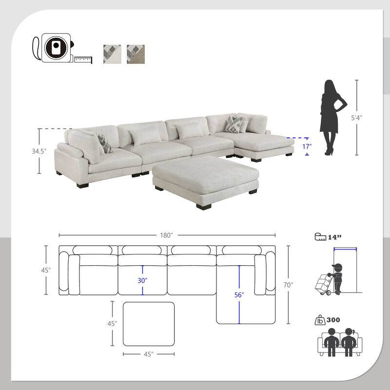 Abbeville Microfiber 5-Piece Modular Sectional with Chaise and Ottoman