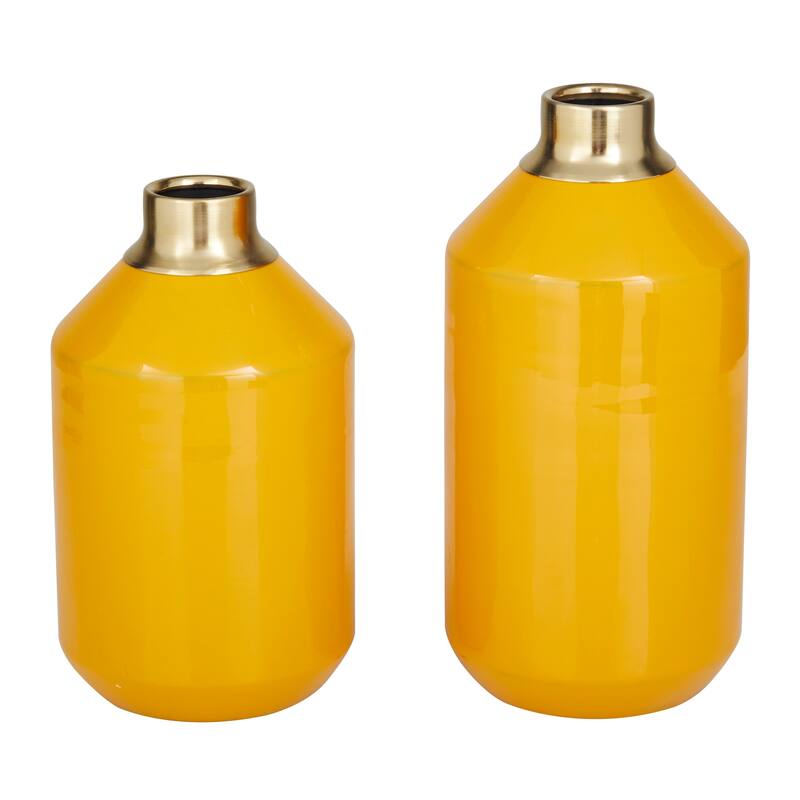 Metal Vase with Gold Rims (Set of 2) - Cream, Blue, Yellow, Red