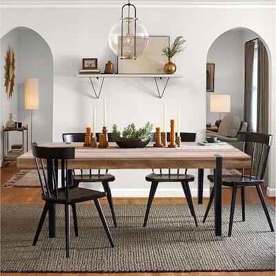 Oak Finish Manufactured Wood 6-Person Dining Table with Black Metal Legs - 30" H x 63" W x 35.5" D
